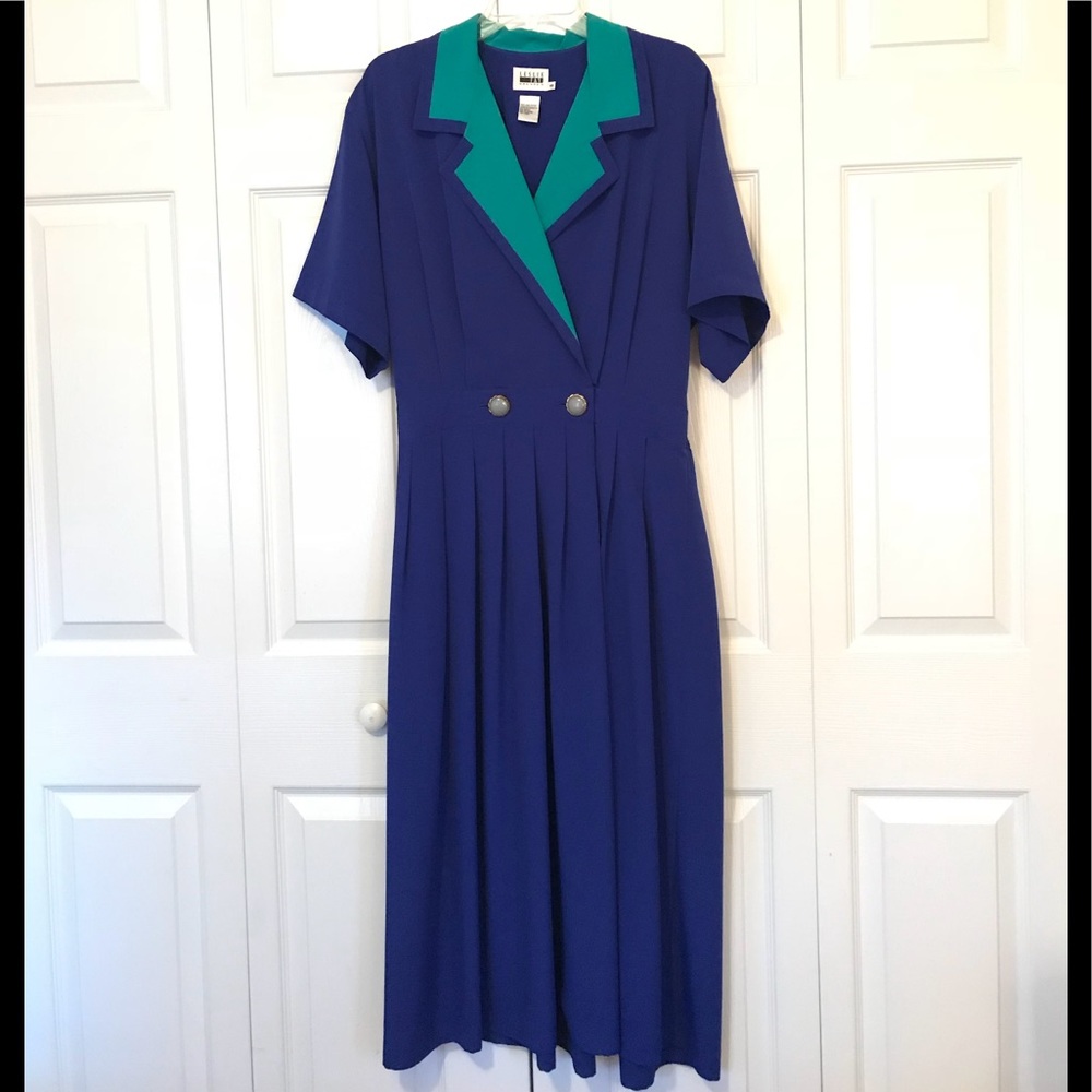 Leslie Fay Royal Blue Short Sleeve Career Dress 16